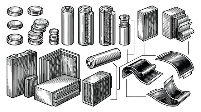3d metallic database storage cylinders and blocks vector illustration.