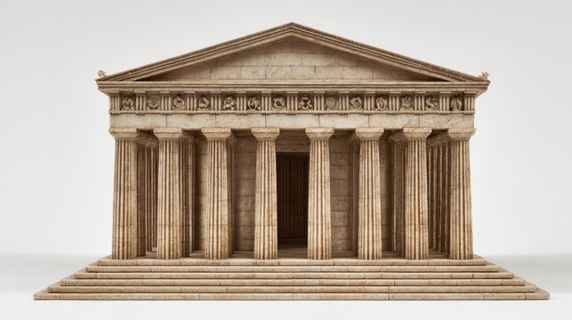 Ancient Greek Temple Facade with Columns and Pediment.