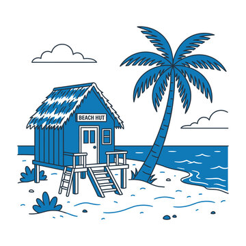 Beach Hut with Palm Tree Nearby.