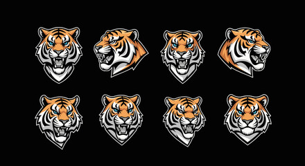 Obraz premium Set of Fierce Tiger Head Illustrations in Various Poses.