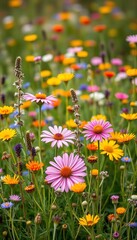 Obraz premium Wildflowers and herbs bloom together in a colorful meadow, ||colorful, garden