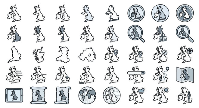 United Kingdom Map Icons &ndash; Geography, Travel, and Navigation Symbol Set