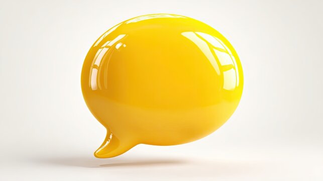 Glossy Yellow Speech Bubble Icon on White Background.