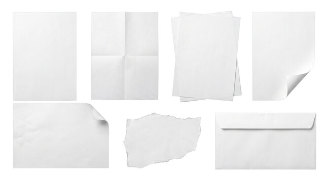 Blank white paper sheets and envelope on black background