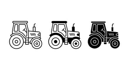 Farm Tractor Icons Set: Agricultural Vehicle Vector Graphics, Rural Machinery Line Art & Silhouette, Farming Equipment Illustrations © Rashedul