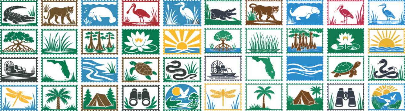 Everglades National Park Wildlife Stamp Set Florida Nature Conservation Collectible