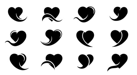 Fototapeta premium Heart symbols are illustrated in various styles on a white background
