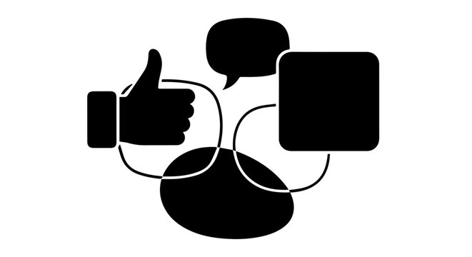 Social media icons connect online communication and thumbs up feedback