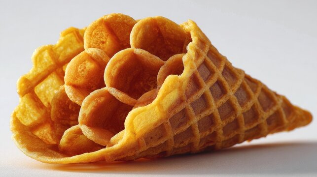Delicious Golden Bubble Waffle Cone Filled with Sweet Spheres.