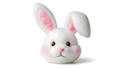 Obraz premium Fluffy white rabbit head with one folded ear, charming animal illustration for spring holidays. 