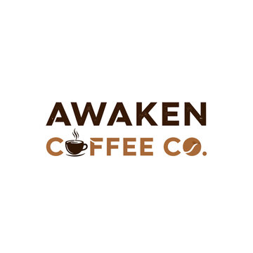 Awaken Coffee Co. Logo Design with Coffee Cup and Bean.