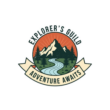 Explorers Guild Adventure Awaits Mountain River Emblem.