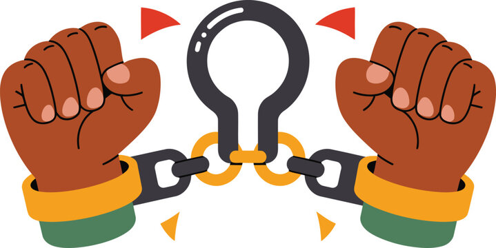 Fists in broken shackles with chains