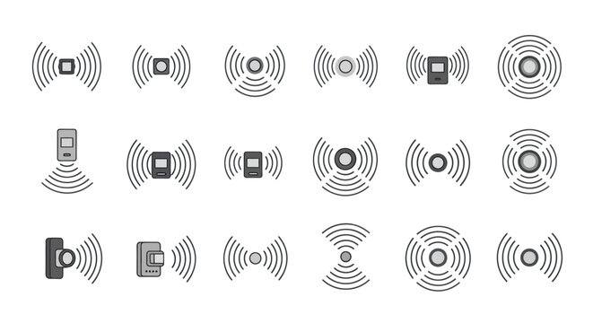 Wireless Signal Icons Set: Wi-Fi, Bluetooth, Network Transmission, Connectivity