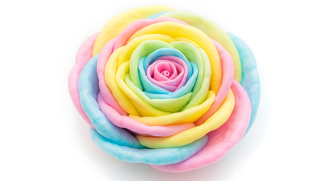 Beautiful multicolored candy floss flower shaped like a rose for celebrations and parties.
