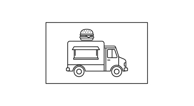 Food Truck with Burger Icon, Street Food Mobile Kitchen, Fast Food Service