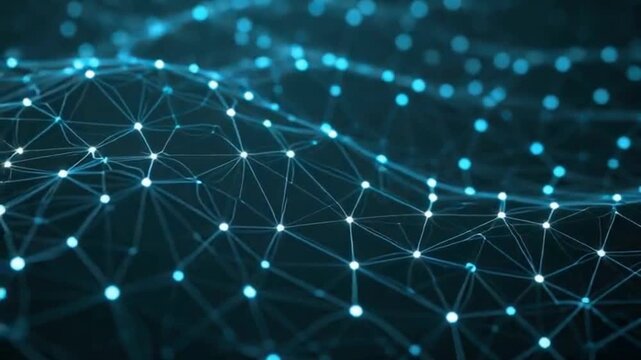 Blue abstract digital plexus network background with connecting lines and dots moving in technological space for sci-fi and data concept