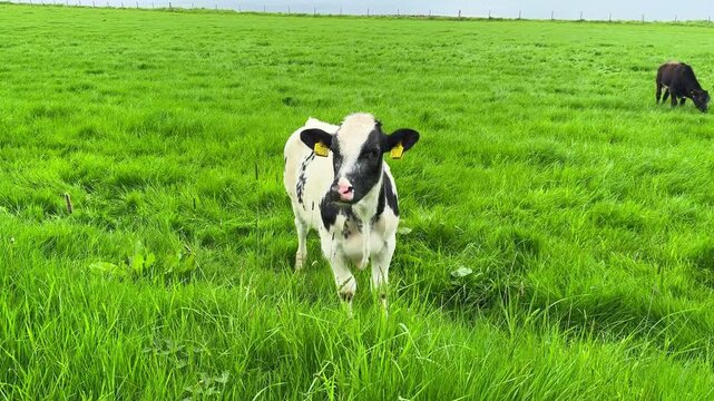 Cows on a Green Pasture by a Sea Bay in Scotland
