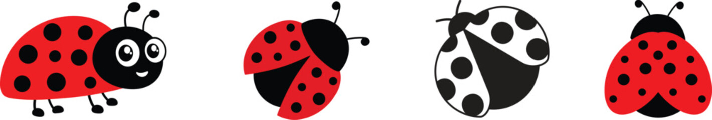 ladybug set. Vector dotted or polka dot pattern. Let spring begin. ladybug sign represents protection, resistance, luck and prosperity, but also symbol of senseless violence. on transparent background © MR Vector Store