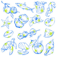 Obraz premium hand drawn illustration of summer beach pattern