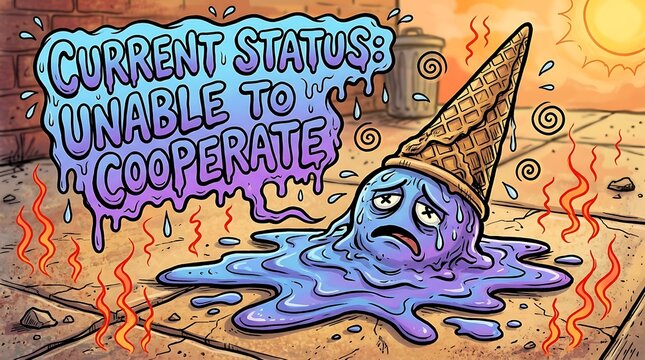 Melting Ice Cream Cone and Text - Current Status: Unable to Cooperate