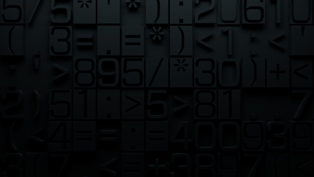 Detailed Close-Up of Embossed Mathematical Symbols and Numbers on a Dark Gradient Background for Graphic Design, Digital Art, and Educational Resources