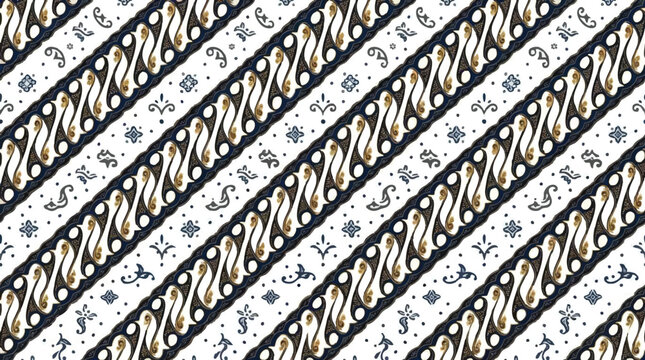 Traditional indonesian parang batik pattern in navy blue and gold