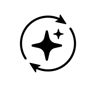 AI star refresh icon. Round regenerate arrow line icon. Digital reset artificial intelligence design infographic pictogram. Refresh generate prompt. Vector illustration isolated on white background.