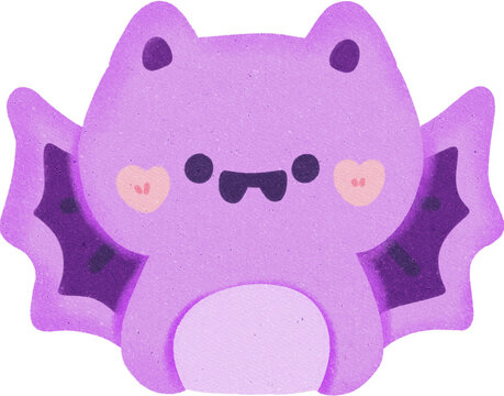 Cute Purple Bat Character with Heart Details