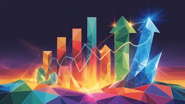 A digital art visualization of an abstract graph with arrows rising