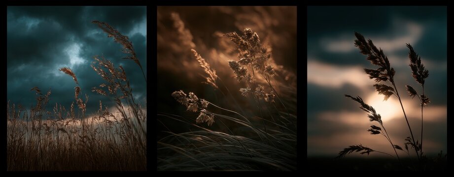Moody grass landscape with dramatic lighting.