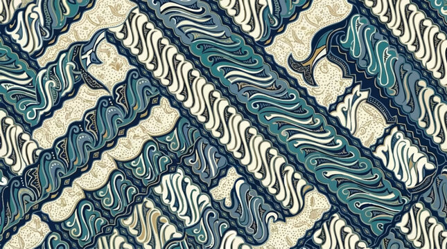 Blue and cream traditional parang batik pattern design