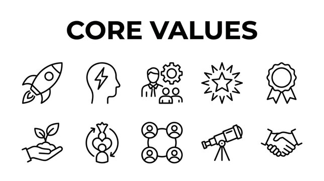 Core values icons representing business ethics and principles