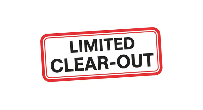 A bold red rectangular stamp with the words limited clear-out in all caps white lettering, emphasizing urgency and finality in liquidation or clearance events