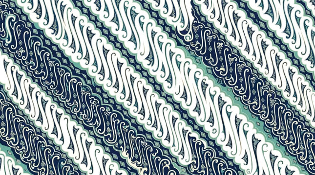 Seamless batik parang pattern with navy blue and mint green tones