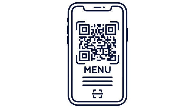 Smartphone with QR code for digital menu outline vector icon for contact