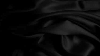 Fototapeta premium Black fabric background. Cloth wavy texture