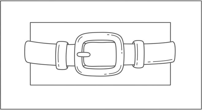 Simple Line Drawing of a Belt with a Buckle on a White Background