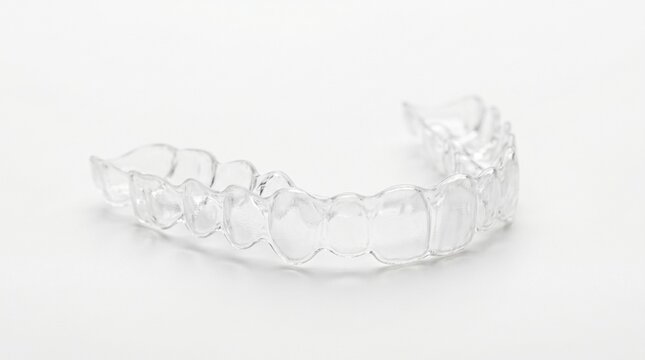 Clear Plastic Invisible Dental Aligner for Teeth Straightening Orthodontic Treatment Studio Shot on White Background Modern Dental Care Aesthetic Technology Concept