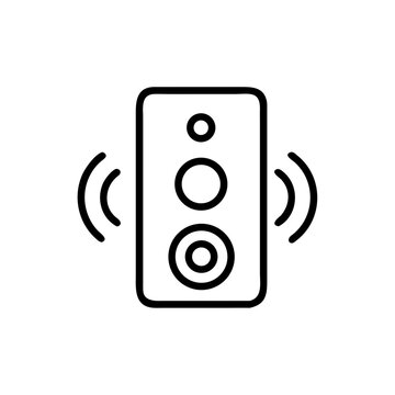 Smart speaker in flat style with sound waves icon on transparent background.