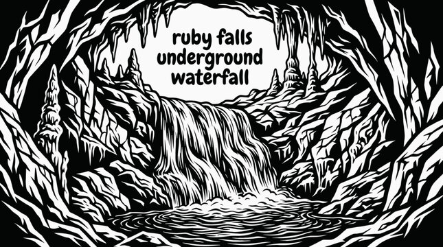 ruby falls underground waterfall inside dramatic cave landscape travel destination vector illustration