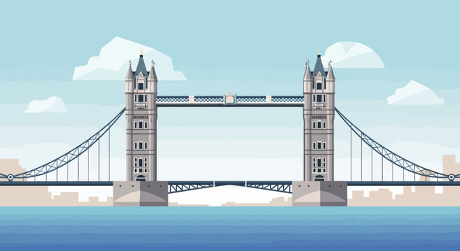 Iconic Tower Bridge in London, a famous suspension bridge, spans the River Thames under a bright, cloudy sky during daytime