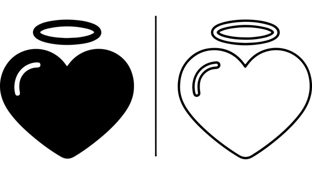 Heart Shape With Angel Halo Icon Set