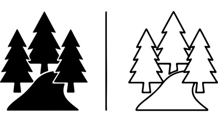 Obraz premium Minimalist Pine Tree Icons Set on White Background