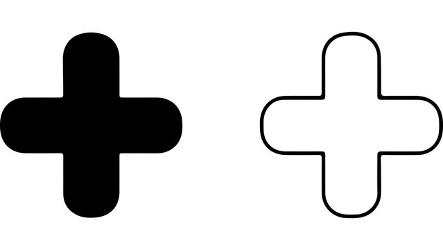 Black and White Rounded Plus Sign Vector Icons