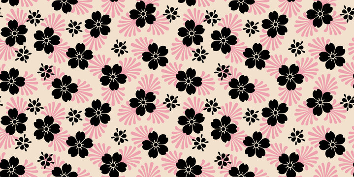 seamless pattern with hearts and flowers