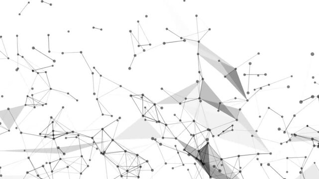 Abstract network connection and plexus structure with moving dots and lines, futuristic digital technology background on white background.