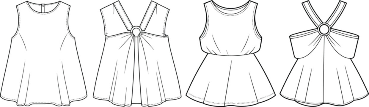 Vector technical fashion sketch set of women casual activewear track pants and joggers template CAD illustration