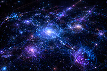Obraz premium Futuristic AI Neural Galaxy Network with Quantum Data Nodes and Cosmic Intelligence