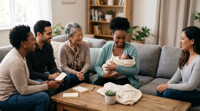 Multigenerational Breastfeeding Support Group for World Breastfeeding Week Community Care Photo with Newborn and Family Circle